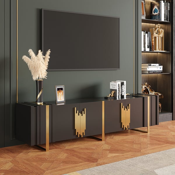 Aurea 2000mm Light Luxury TV Stand Black Rectangular with 4 Doors & 2