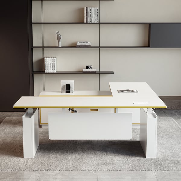 Modern White Ushaped Adjustable Height Electric Standing Desk with 2