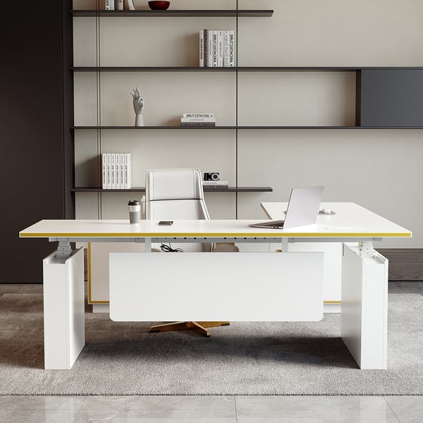 Modern White Ushaped Adjustable Height Electric Standing Desk with 2