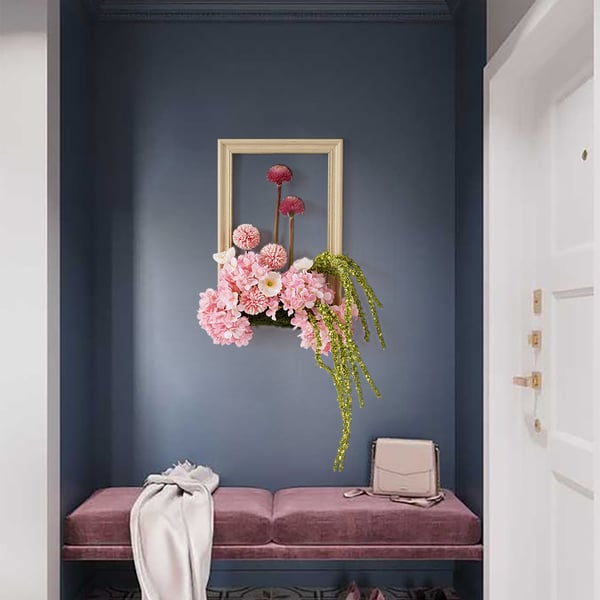 Pink Fake Flower Arrangements Wall Hanging Decoration Artificial Silk