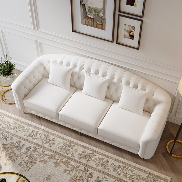 3 Pieces Beige Leather Sofa and Loveseat Living Room Set with Pillows Homary