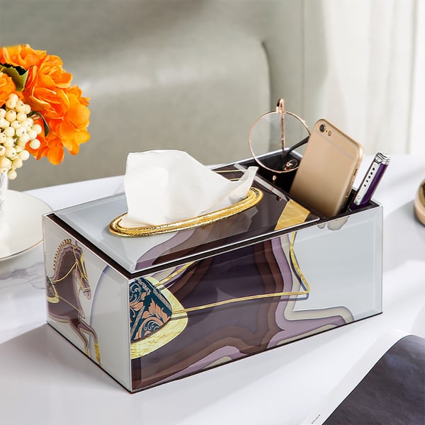 Modern Glass Metal Abstract Tissue Holder Box Multifunctional Remote Control Storage Homary