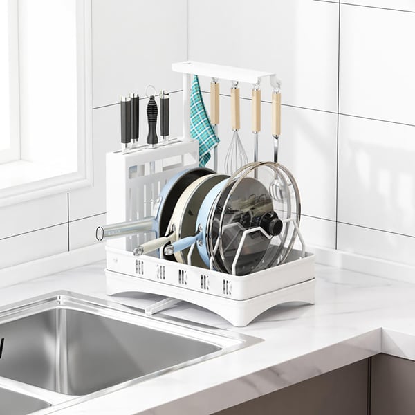Stainless Steel Dish Drainer Pot Rack with Drainage Plate Knife Block ...