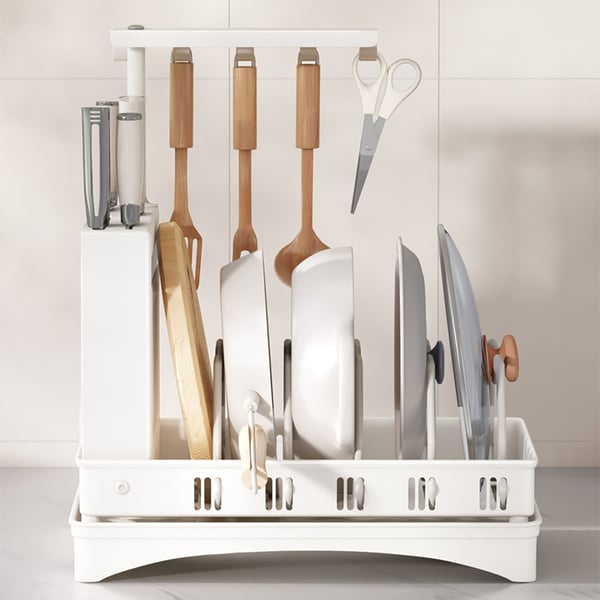 Stainless Steel Dish Drainer Pot Rack with Drainage Plate Knife Block