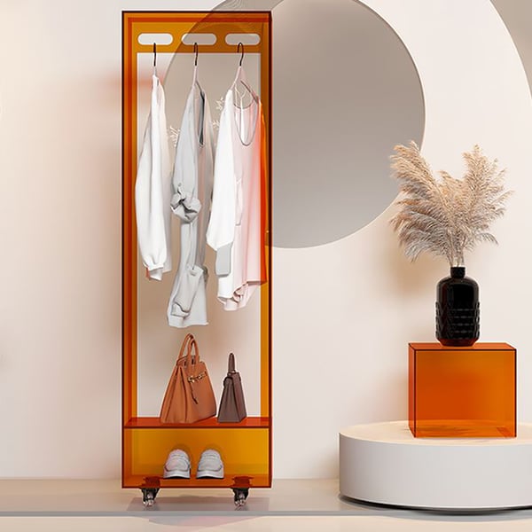 63" Modern Orange Narrow Hall Tree for Closet with Rolling Casters & 3 Hanging Area Homary