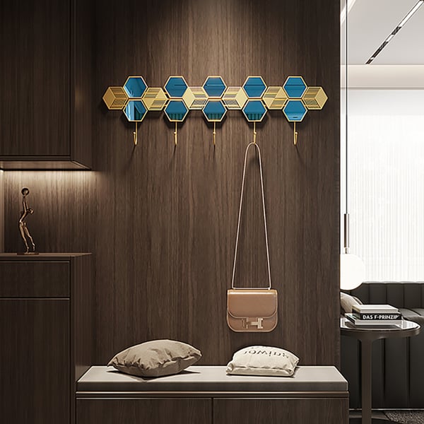 Gold & Blue Luxury Entryway Wall Mounted 5-Hook Coat Rack | Homary UK