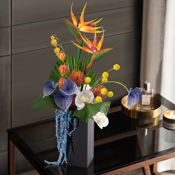 Modern Iris Artificial Flowers Arrangement in Vase Black Acrylic Vase