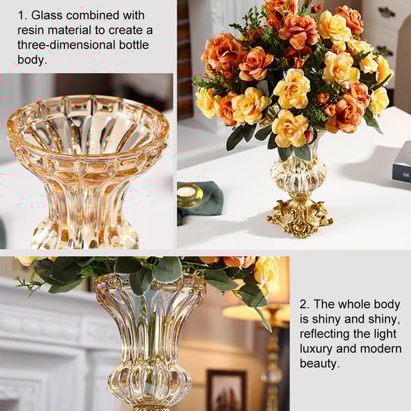 Retro European Style Golden Crystal Glass Carved Vase Artificial