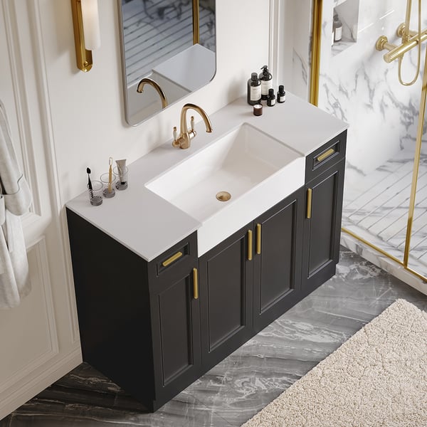 48" Black Freestanding Single Farmhouse Sink Bathroom Vanity with ...