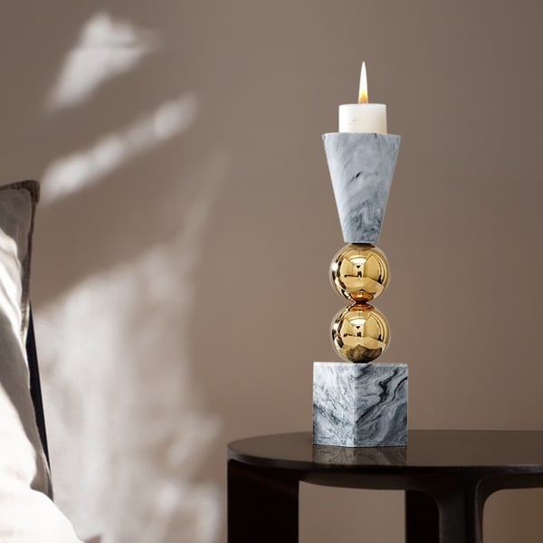 Gray Marble Candle Holder Gold Ball Pillar Candlestick Decor Homary