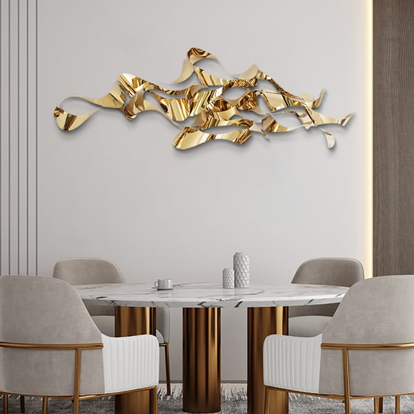 Grande décoration abstraite murale en métal argenté 100 cm