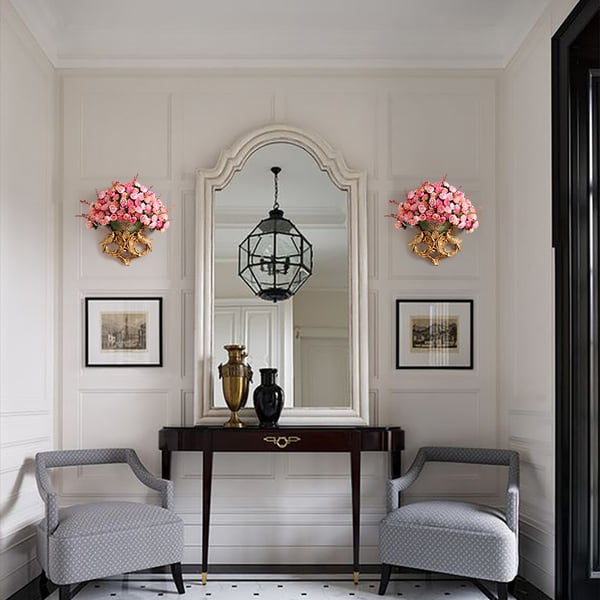 European Style Luxury Wall Hanging Carved Gold Artificial Flowers in