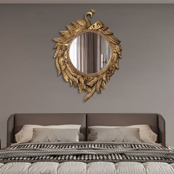 29" Traditional Peacock Wall Mirror Abstract Resin Decor Art Living ...