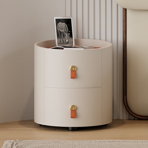 Chanor Round Leather 2 Drawer Nightstand with Sintered Stone Top