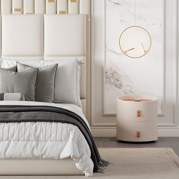 Chanor Round Leather 2 Drawer Nightstand with Sintered Stone Top