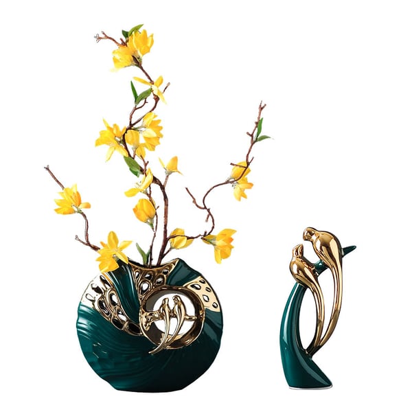 Modern Yellow Artificial Flower Arrangement in Green Ceramic Magpie