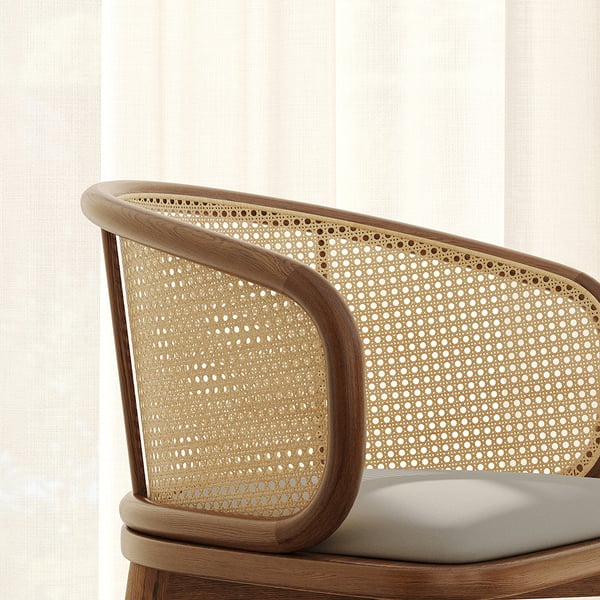 Mid-Century Modern Walnut Dining Chair Rattan Curved Back Upholstered ...