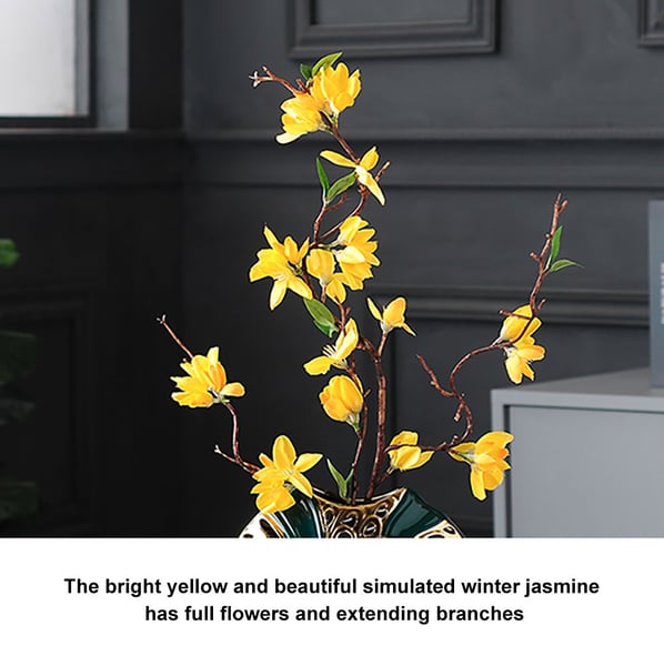 Modern Yellow Artificial Flower Arrangement in Green Ceramic Magpie