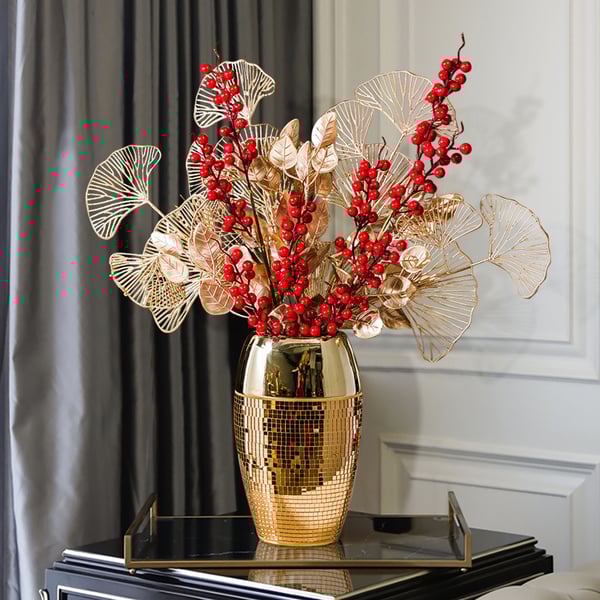 Artificial Plants in Golden Mosaic Ceramic Vase Mix Creative Fake