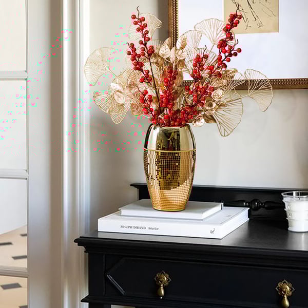 Artificial Plants in Golden Mosaic Ceramic Vase Mix Creative Fake