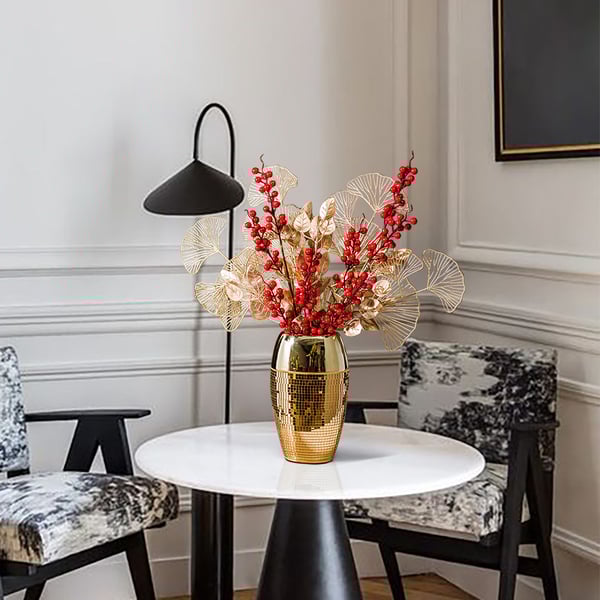 Artificial Plants in Golden Mosaic Ceramic Vase Mix Creative Fake