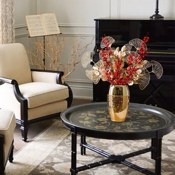 Artificial Plants in Golden Mosaic Ceramic Vase Mix Creative Fake