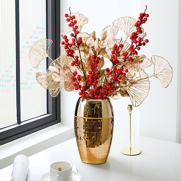 Artificial Plants in Golden Mosaic Ceramic Vase Mix Creative Fake