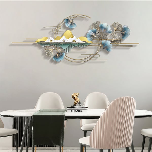 YOUNICE 3 Pièces Décoration Murale Métal Doré Ginkgo 3D - Set Ronde Pour Salon Et Bureau