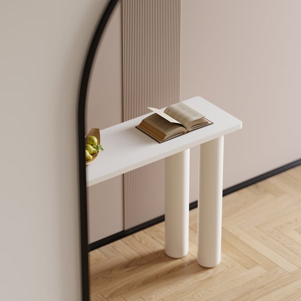 47”Modern White Console Table with Double Pedestal Entryway Table Homary