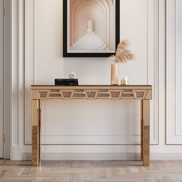 47.2" Modern Mirrored Console Table Rectangular Gold Entryway Table Homary