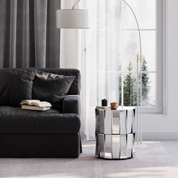 Glam Mirrored Drum Side Table Round End Table in Silver Homary