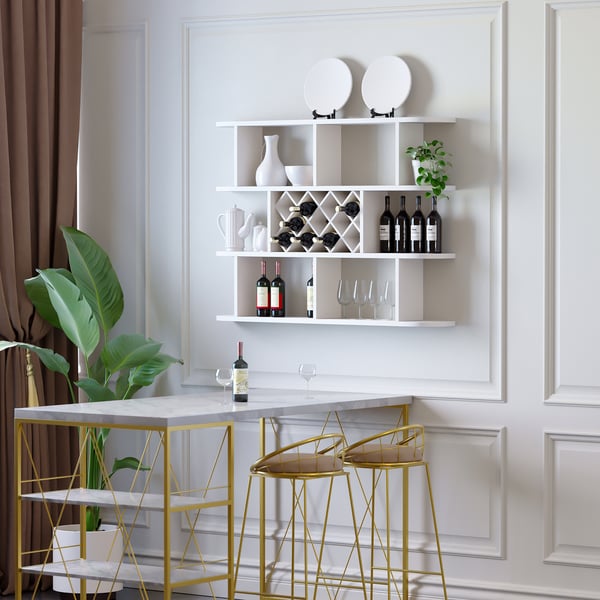 Contemporary Wall Mounted Wine Rack in White Homary