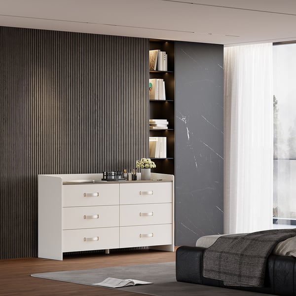 59"W Modern White 6 Drawer Dresser Chest Bedroom Storage Cabinet | Homary