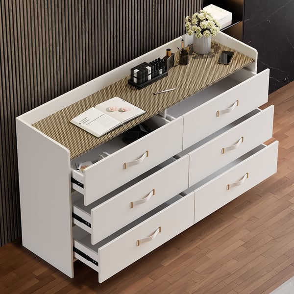 59"W Modern White 6 Drawer Dresser Chest Bedroom Storage Homary