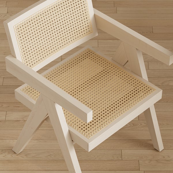Archic Japandi Bleached Wood Rattan Dining Chair with Solid Wood Frame