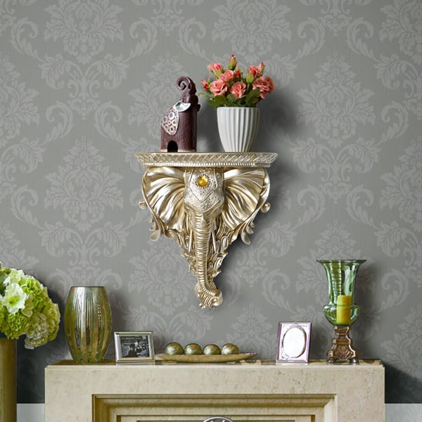 3D Traditional Gold Resin Elephant Wall Mounted Shelves Floating Art