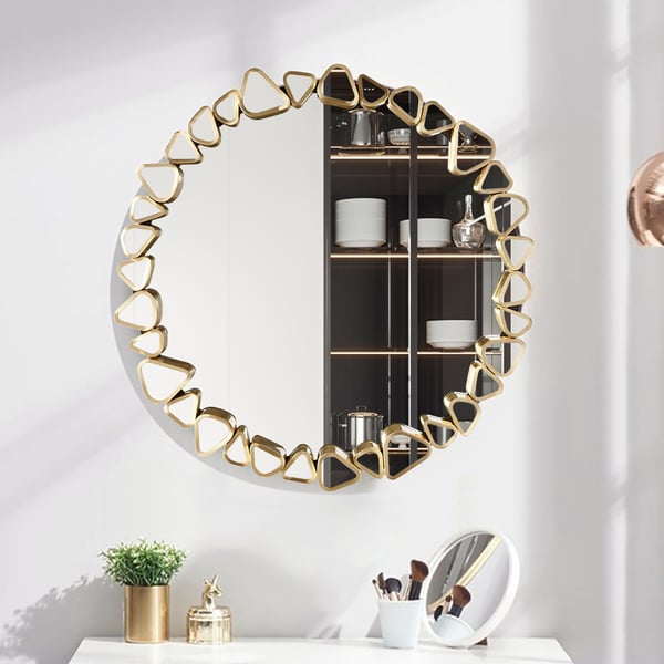 23.6" Modern Large Gold Round Pebble Wall Mirror Decor with Geometric