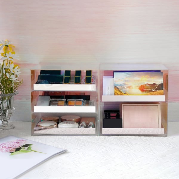 Iridescent & Clear Makeup Organizer Cosmetic Rack Desk Storage Display ...