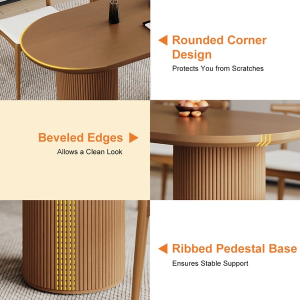 Japandi 63" Solid Wood Dining Table Walnut Oval Tabletop for 6 Person ...