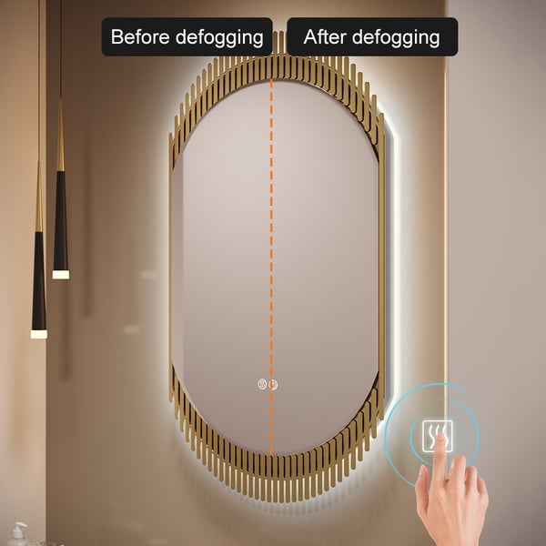 20" Oval Decor LED Bathroom Mirror WallMounted Defog in Gold Homary