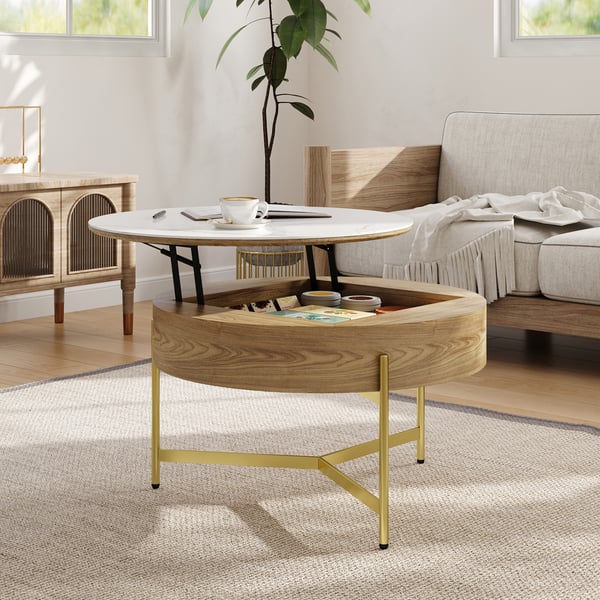 Reviews for Round Lift-Top Coffee Table with Storage White & Natural ...
