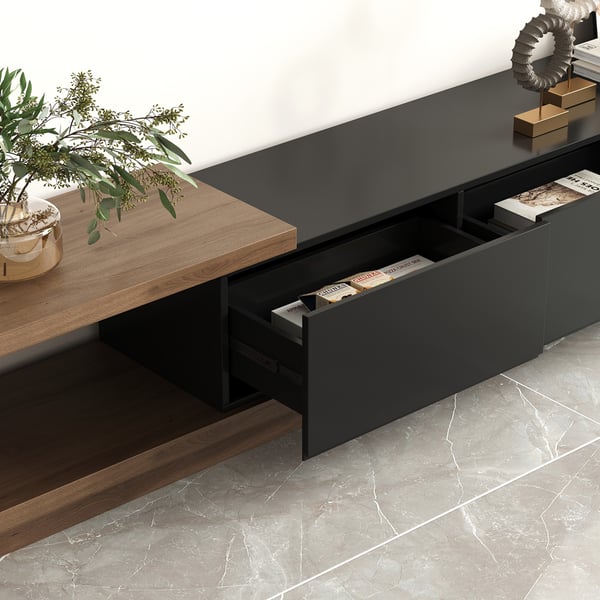 Free Shipping on Quoint 100.4" Modern Black TV Stand Retracted