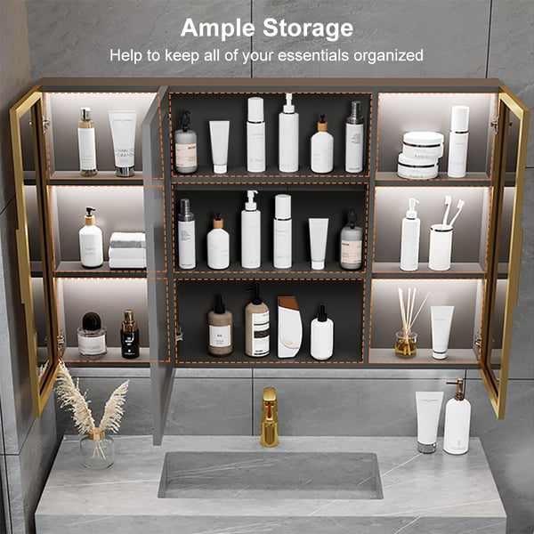 40" Black Wall-mounted LED Lighted Bathroom Medicine Cabinet Vanity ...