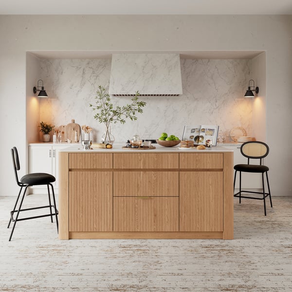 Mid-Century Modern 72" Glossy Sintered Stone Top Kitchen Island with Storage, Natural