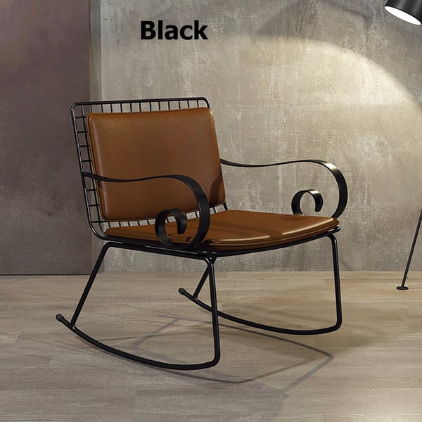 Modern Metal Rocking Chair Arm PU Leather Upholstered Accent Chair ...