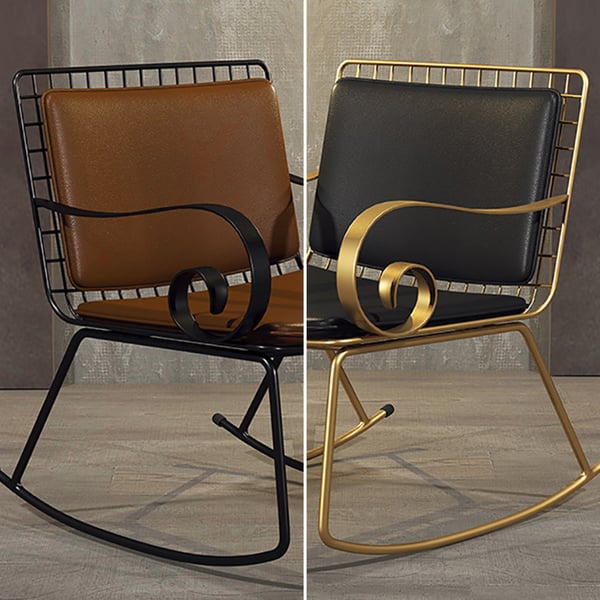Modern Metal Rocking Chair Arm PU Leather Upholstered Accent Chair ...