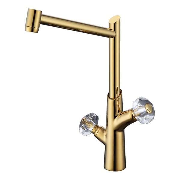Gold 2 Crystal Handles Kitchen Sink Faucet Singlehole Solid Brass Homary