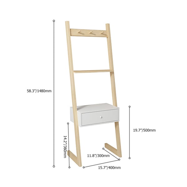 Modern Ladder Storage Shelves Nightstand with Drawer & Hooks Homary UK