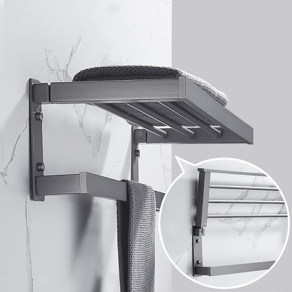 Contemporary Foldable Towel Rack with Rail in Space Aluminum | Homary UK
