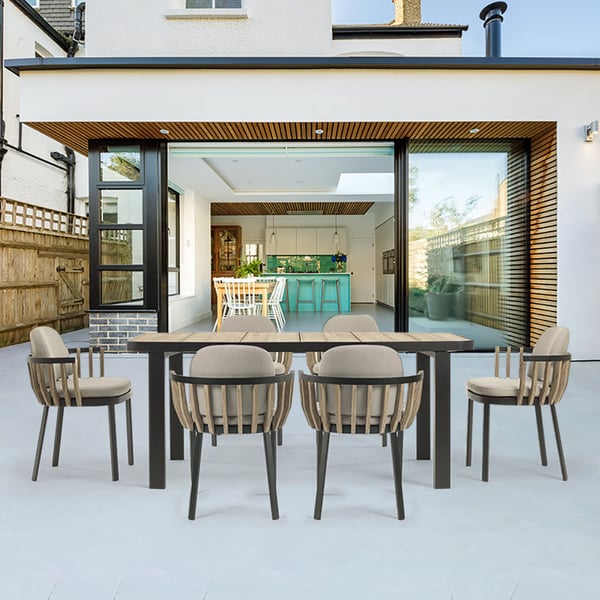 7-Pieces Outdoor Dining Set with Teak Wood Table and Armchairs Patio ...